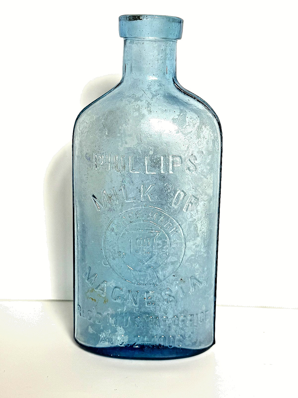 Antique Cobalt Blue Milk of Magnesia Bottle Phillips Co Embossed Aug 21 1906